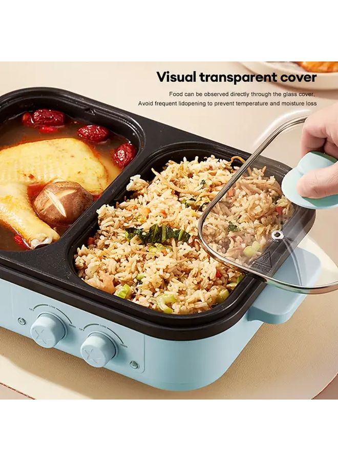 Blue 2 In 1 Electric Grill And Hot Pot 1300W Fast Heating Compact Indoor For 1 3 Person - Image 2